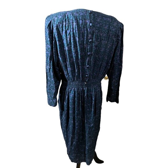 Vintage Prarie Dress Eighties KSL by Karin Stephens Sz 22 W Blue Green Paisley R - Picture 2 of 16